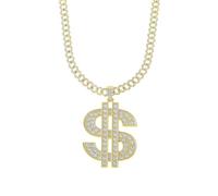 Auriselle Hombres Hip Hop O-Cadena Collar con Dólar Colgante Rhinestones Retro Streetwear Joyería para Hombres Niños Damas, Punk Fiesta Accesorios en Oro, 50cm