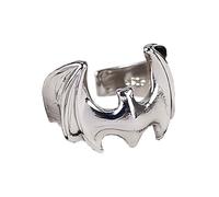 Auriselle Hombres Vikingo Anillo Ajustable con Murciélago Patrón, Abrir Chapado en Plata Proceso Retro Punk Gótico Joyería, Unisex Vintage Fiesta de Cumpleaños Regalo para Hombres Niños Señoras
