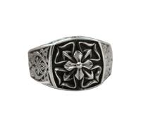 Auriselle Hombres Vikingo Anillo con Cuatro Hojas Trébol Sello Esculpido Patrón, Crucifijo Abierto Ajustable Retro Punk Joyería Gótica, Unisex Vintage Regalo de Navidad para Hombres Niños Señoras
