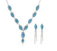 Auriselle Joyas strass para novias, conjunto de joyas novia de 2 piezas, collar colgante en forma lágrima, conjunto pendientes strass brillantes boda mujeres y niñas, azul