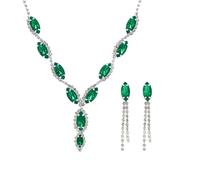 Auriselle Joyas strass para novias, conjunto de joyas novia de 2 piezas, collar colgante en forma lágrima, conjunto pendientes strass brillantes boda mujeres y niñas, verde