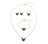 Auriselle Juego de Joyas para Mujer Collar Pulsera Pendientes y Anillo con Mariposa Negra 4 Piezas Joyas para Mujer con Circonita Cúbica Regalos de Boda para Mujeres