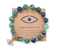 Auriselle Mujer Hombre Pulsera de Piedra Natural Auténtica con Cuentas Redondas de 8 mm Colgante ojo de la Pesadilla Pulsera Elástica Espiritual de Cuentas de Cristal con Tarjeta Explicativa, D