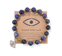 Auriselle Mujer Hombre Pulsera de Piedra Natural Auténtica con Cuentas Redondas de 8 mm Colgante Ojo de la Pesadilla Pulsera Elástica Espiritual de Cuentas de Cristal con Tarjeta Explicativa, B