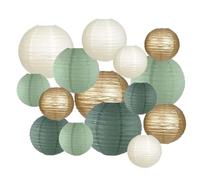 Auriselle Pack de 15 farolillos de papel redondos para colgar - Verde salvia eucalipto, versátiles para jardín, bodas y exteriores - Fáciles instalar, sostenibles y duraderos