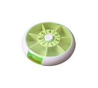 Auriselle Pastillero Giratorio de 7 Días con 7 Compartimentos Redondo y Portátil para Guardar Medicamentos y Pastillas en un Pastillero ideal para 7 Días o Como Dispensador Semanal, Verde