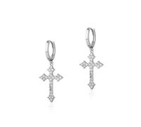 Auriselle Pendientes largos colgantes con forma de cruz para mujer, pendientes largos colgantes con pedrería brillante, ganchos anilla ajustable, joyería para mujer y niña, plateados