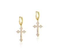 Auriselle Pendientes largos colgantes con forma de cruz para mujer, pendientes largos colgantes con pedrería brillante, ganchos anilla ajustable, joyería para mujer y niña, dorados