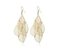 Auriselle Pendientes largos colgantes en forma de hoja para mujer, pendientes largos colgantes calados brillantes con flecos, ajustables, joyería para mujer, niña, dorados