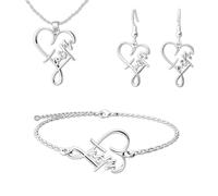 Auriselle Señoras Joyería Set Amor Forma Fe Pendientes Collar Pulsera 3 Piezas Mujeres Joyería Regalos de Boda para Mujeres Señoras