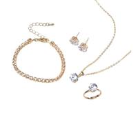 Auriselle Señoras Joyería Set Rhinestone Pendientes Collar Pulsera Anillo Clásico 4 Piezas Mujeres Joyería con Cubic Zirconia Regalos de Boda para Damas, Oro