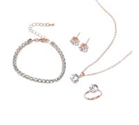 Auriselle Señoras Joyería Set Rhinestone Pendientes Collar Pulsera Anillo Clásico 4 Piezas Mujeres Joyería con Cubic Zirconia Regalos de Boda para Damas, Oro rosado