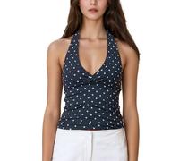 Auriselle Señoras Y2K Chaleco Top Sexy Dotted Halter Camisola Ajustable Spaghetti Strap Tank Top Backless Deep V-Neck Slim Fit Sleeveless Cami Summer T-Shirt, Negro, M
