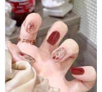 Auriselle Uñas Postizas 24 Unidades Cortas Medianas Francesas Cuadradas Estampado Floral Falso Uña Artificiales Rojo y Rosa Estampado Floral Uñas Adhesivas, Perfectas para Manicura en Casa