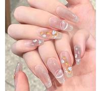 Auriselle Uñas Postizas 24 Unidades Largas Francesas Uña Cuadradas con Efecto ojo de Ggato Strass Artificial Rosas Uñas con Degradado Uña Adhesivas, Perfectas para Manicura en Casa