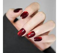 Auriselle Uñas Postizas Cortas 30 Piezas Uñas Postizas Francesas Cortas Anchas Uña Artificiales Ojos de Gato Rojos en Uña de Pegamento Brillante, Perfectas para Manicura en Casa