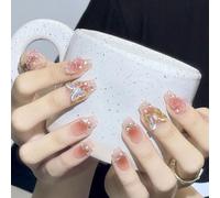 Auriselle Uñas Postizas Cortas 30 Piezas Uñas Postizas Francesas Forma Cuadrada Uña Artificiales Rosa Gradiente con Diseño 3D Mariposas, Perfectas para Manicura en Casa