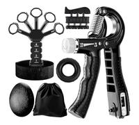 AURIVEE Ejercitador de Manos, Hand Grip Kit de Entrenamiento de Dedos - Conjunto 6 Piezas Ejercitador Ajustable, Entrenador de Dedos, Entrenador Cinco Dedos, Anillo & Bola Alivio Estrés con Bolsa Port