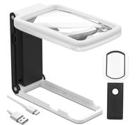 AURIVEE Lupa con Luz y Base 10x & 25x Aumento,Lupa Plegable de Mesa con 9 LED, Luz UV, Escala de Medida - para Lectura, Joyería, Coleccionismo, Manualidades, Mayores