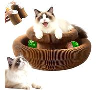 AURIVEE Rascador Magic Organ para Gatos,Estilo Infinito Reversible Cartón Corrugado con Pista de Bola & Hierba Gatera,Plegable para Juego & Arañado Gatos Interior