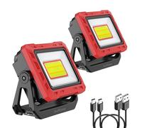 AuRiver 2 lámparas LED de trabajo, 2000 lúmenes, superbrillantes, lámpara de taller portátil, con función de banco de energía, para garaje, taller, construcción, camping (rojo 1-2)