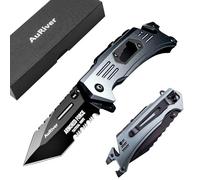 AuRiver Navaja Plegable, Cuchillo Plegable con Hoja de Recubierta de Titanio, Navaja de Bolsillo 6-en-1 con Rompecristales y Cortacinturones, Cuchillo de Supervivencia para Acampar