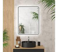 AURLANE - Espejo de baño con iluminación LED y Contorno Negro - 60 x 80 cm - Go Black LED