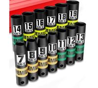 Aurlloct 13 Piezas Juego de Llaves de Vaso de Impacto 3/8", 7-19 mm Vasos de Impacto Largo, Ferramentas Auto para Reparación de Coches Cambio de Neumáticos