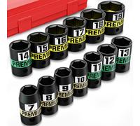 Aurlloct 13 Piezas Juego de Llaves de Vaso de Impacto 3/8", 7-19 mm Vasos de Impacto Poco Profundo, Ferramentas Auto para Reparación de Coches Cambio de Neumáticos
