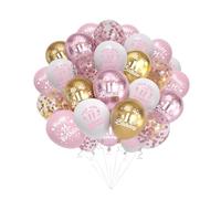 Aurmonigo Decoraciones de cumpleaños número 11, color rosa, 50 globos para fiesta de cumpleaños número 11, globos de látex impresos de 12 pulgadas para decoración de fiesta de niña de 11 años
