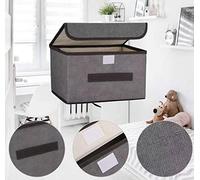 AURMOO Caja de Almacenamiento, 8 L Cajas de ordenación, Organizadores en Cajas con Tapas, Cubos de Almacenaje, Plegable, Tela No Tejida(25.5x19x16cm, Gris,4 Unidades)