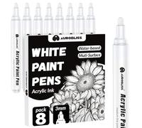 Aurobliss Rotulador Blanco Permanente 2-3mm, 8 Rotulador Acrílico Blanco para Neumaticos, Tela, Madera, Metal, Cristal, Cuero, Cartulina Negra Rotuladores Resistente al Agua