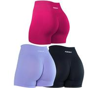 AUROLA Dream Collection - Pantalones Cortos de Entrenamiento para Mujer, Cintura Alta, Pantalones Cortos Deportivos sin Costuras, Paquete (Negro Oscuro/Jacaranda/Rosa), M