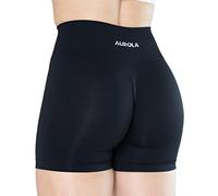 AUROLA Dream Collection - Pantalones cortos de entrenamiento para mujer, cintura alta, pantalones cortos deportivos sin costuras, Negro oscuro, S