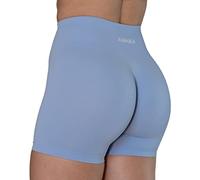 AUROLA Dream Collection - Pantalones Cortos de Entrenamiento para Mujer, Cintura Alta, Pantalones Cortos Deportivos sin Costuras, Azul Serenidad, XS