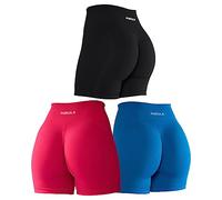 AUROLA Workout Shorts Women Pantalones Cortos de Yoga, Paquete (Negro/Rosa/Azul Diva), M para Mujer