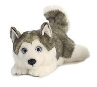 Aurora World Aurora, 26263, MiYoni Husky acostado, 28cm, Juguete Blando, Gris, Estampado de Animales, Color