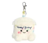 AURORA, 34147, Palm Pals Happy B'day Cake Clip-On, 10cm, Juguete blando, Blanco