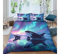 Aurora 3D Impreso Funda Nórdica Orca Microfibra Decoración Dormitorio Juego de Cama Ballena Suave Transpirable Hogar Single（140x200cm）