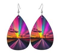 Aurora at the highway - Pendientes de piel con forma de lágrima para mujer, ligeros, de PVC, ganchos de plata 925, impresiones de doble cara, regalo hipoalergénico