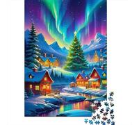 Aurora Boreal Cabaña Invernal Puzzle de 1000 Piezas Papel para Adultos Vista Nocturna Juego de Puzzle 1000 Piezas Relajante Decoración 70x50cm/1000pcs