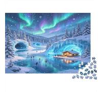 Aurora Boreal Cabaña Nevada Puzzle de 1000 Piezas Papel para Adultos Escena Nocturna Invernal Relajación Juego Familiar Decoración Regalo 52x38cm/1000pcs