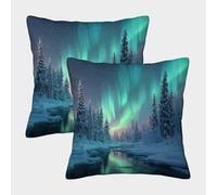 Aurora Boreal con Cremallera,Winter Paisaje Art Funda De Cojín,50x50cm 2 Paquetes Adecuada para Fiesta Temática De Sofá De Dormitorio