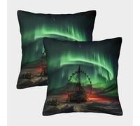 Aurora Boreal, Estilo Paisaje ártico Cojin 3D Impreso Funda para Cama, Transpirable Y Resistente Al Desgaste, con Diseño Moderno para Decorar Tu Hogar 40x40cm