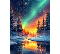Aurora boreal Kit Pintura de Diamantes 5D Adultos Principiantes, invierno Diamond Art Kit Completo, Actividad Relajación Antiestrés, Regalos Originales para Mujeres Navidad Cumpleaños 30x40cm qo-9