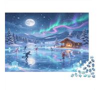 Aurora Boreal Lago Invernal Puzzle de 1000 Piezas Papel Adultos Cabaña Escena Nocturna Relajación Familia Idea Regalo 52x38cm/1000pcs