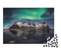 Aurora Boreal Montaña Nevada Puzzle de 1000 Piezas Papel para Adultos Paisaje de Lago Polar Juego de Puzzle 1000 Piezas Relajación Decoración Regalo Familiar 70x50cm/1000pcs