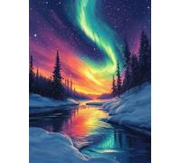 Aurora boreal Pintura con Diamantes, Bordado de Diamantes Kit Completo Árboles, Cristales Punto de Cruz, Cuadro Full Drill para Adultos, Manualidades Creativas para Decoración Pared 20x30cm qo-15