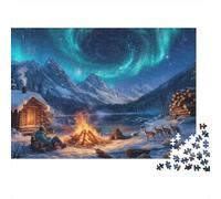 Aurora Campamento en la Nieve Puzzle de 1000 Piezas Papel para Adultos Noche Polar Juego de Puzzle 1000 Piezas Relajante Familiar Decorativo Regalo 52x38cm/1000pcs