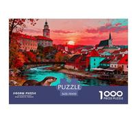 Aurora de otoño en Český Krumlov, República Checa Puzzle De Madera Impermeable Puzzles De 1000 Piezas para Adultos Imposible Rompecabezas Juegos Desafiantes